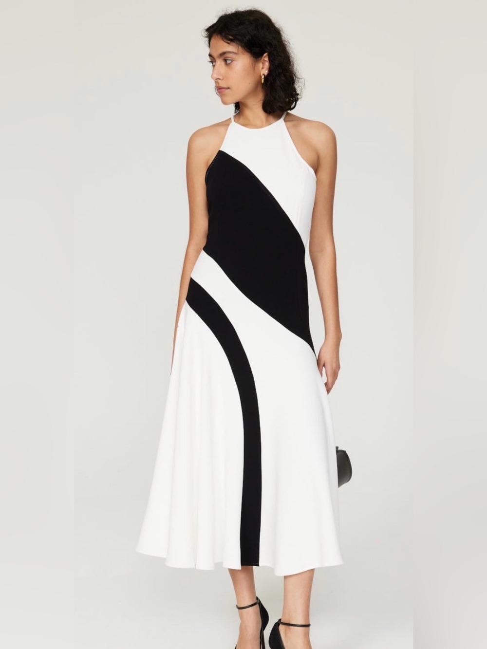 Saunders Black White Halter Dress Women's Size 6 RTR Long